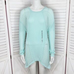 Paradise Shores Open Knit Mesh Beach Sweater Swim Cover Aqua Green Medium